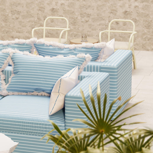 Salty Blue Striped Outdoor Sofa